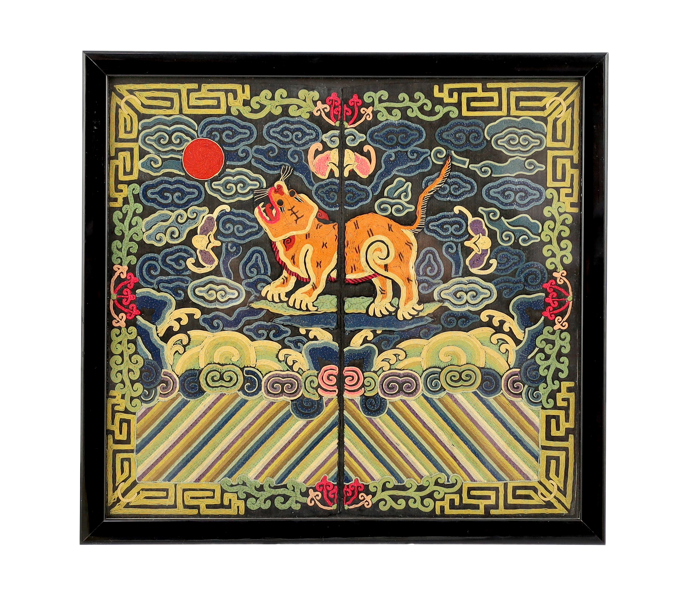 A Chinese embroidered silk military third class rank badge, 19th century